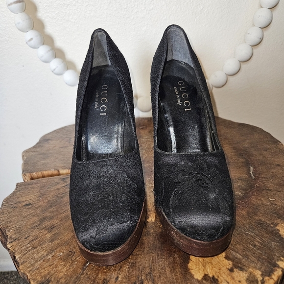 Gucci Black Lace Platform Heels Size 36 Italy Authentic RA Verified Designer - Picture 5 of 16